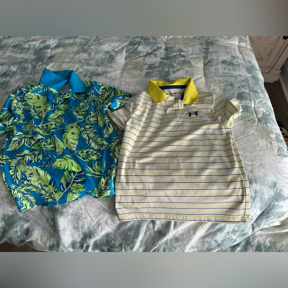 Under Armour Yellow and Navy Striped Kids Polo